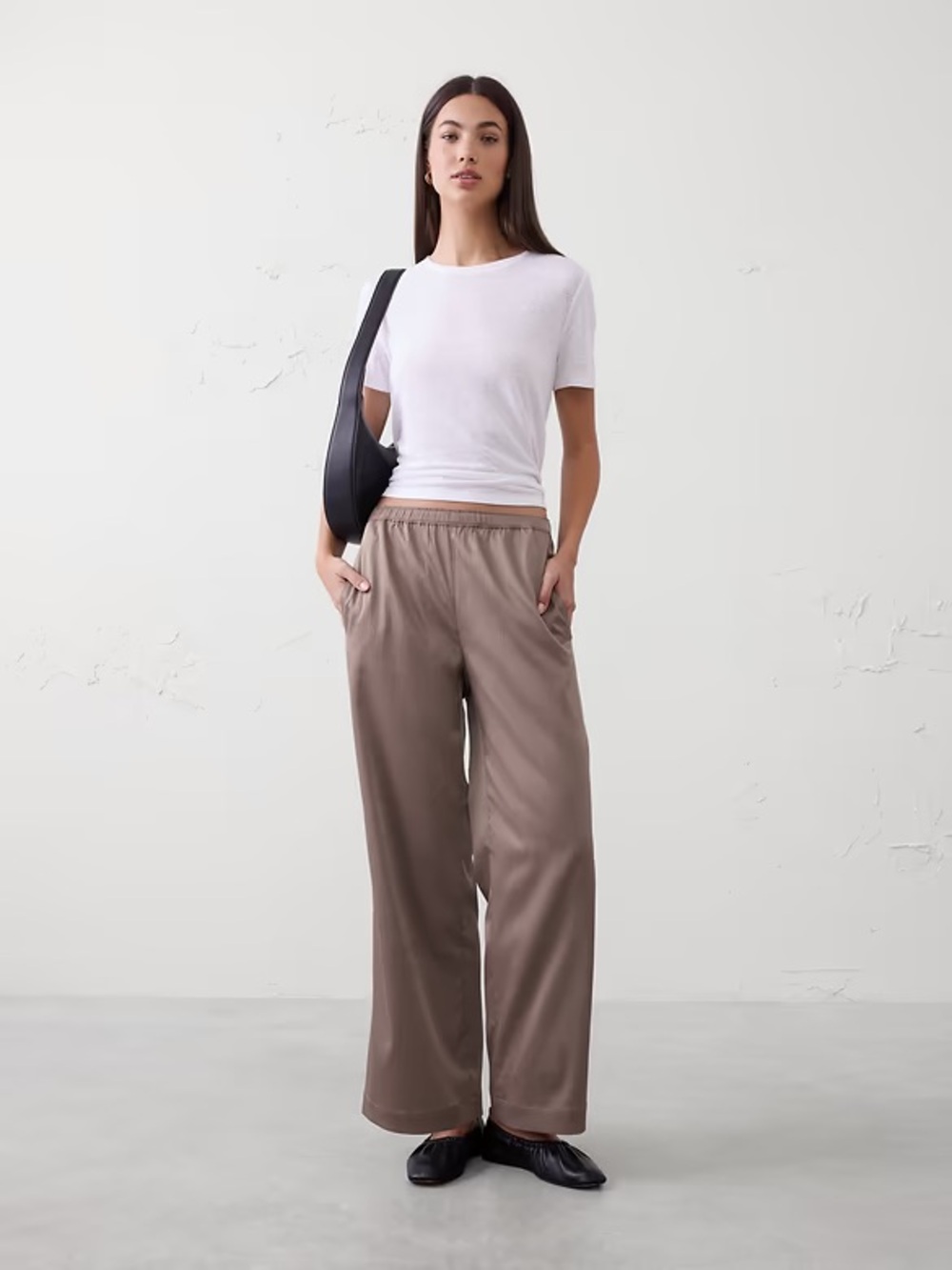 WIDE-LEG HIGH-RISE CRINKLE SATIN PULL-ON PANT Banana Republic